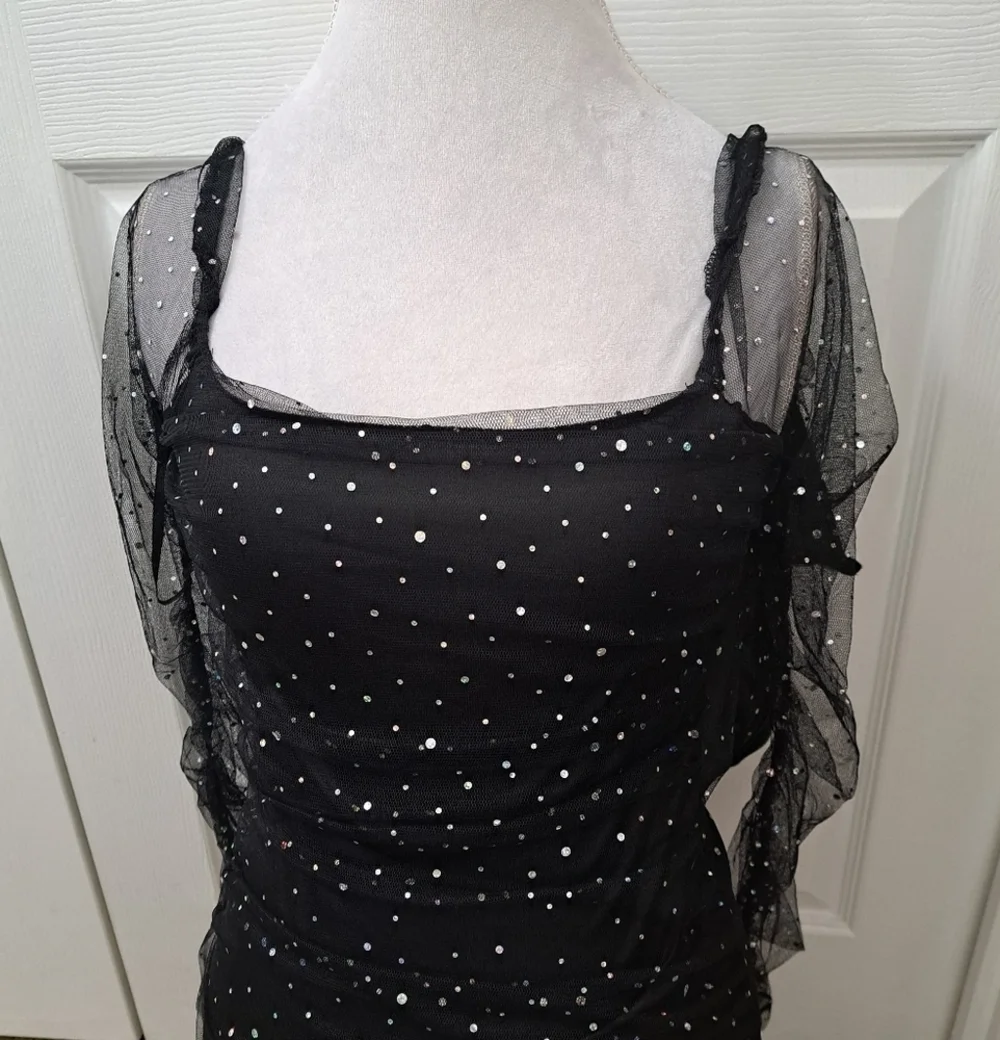 Double Crazy Black Sequin Dress     Size S